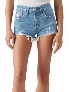Levi’s premium original 501 High-Rise Distressed Denim Shorts - Blue